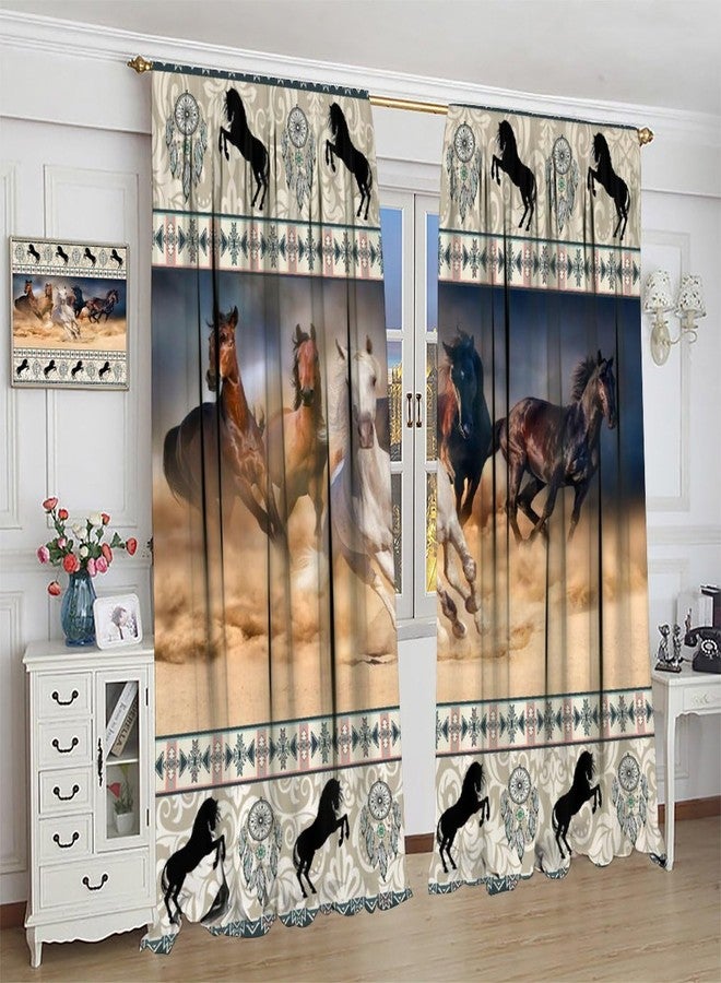 LOMADIA Horse Blackout Curtain, Western Rustic Farmhouse Aztec Style Drapes Farm Animals Run Horse Window 2 Panels Rod Pocket Curtain for Kitchen Living Room Bedroom Office Decor 42x63in - Image 3